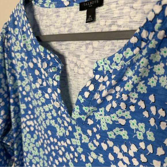 Talbots Plus 2X Floral Popover Blouse‎ Puff Sleeves Cottagecore Coastal Grandma - Picture 7 of 9